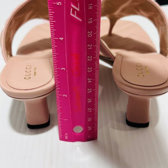 Gucci Marmont Double G 38/ US 8 Thong Pink Chevron Kitten Heel Sandals NIB - Picture 9 of 14